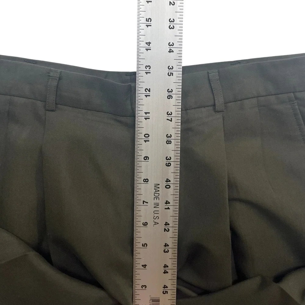 vtg 90s Perry Ellis 34x34 Olive Green Dress Pants Trousers Pleated Cuffed Mens